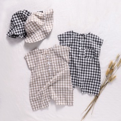 new summer baby summer plaid short-sleeved romper two-piece suit
