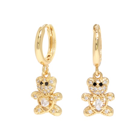 fashion copper soil drill cute bear heart-shaped copper earrings wholesale's discount tags