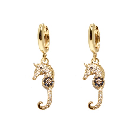 cute inlaid zircon seahorse fish shaped simple copper earrings wholesale's discount tags