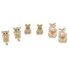 Cute tiger bear simple fashion copper inlaid zircon earrings wholesale