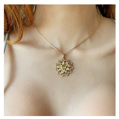 retro leaf fashion copper zircon sunflower copper necklace
