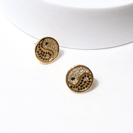 fashion copper inlaid zircon geometric Tai Chi stud earrings wholesale NHCT673458's discount tags