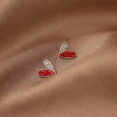 retro contrast color inlaid rhinestone heart asymmetrical earrings wholesale's discount tags