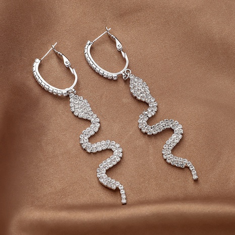 fashion exaggerated rhinestone snake-shaped long copper earrings wholesale NHNJ673478's discount tags