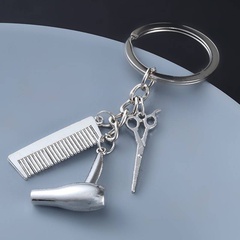 Wash Cut Blow Alloy Keychain Hairdressing Scissors Hair Dryer Comb Pendant
