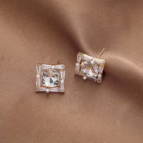 fashion inlaid rhinestone pearl geometric square stud earrings wholesale's discount tags