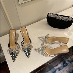 fashion new women's shoes stiletto bow rhinestone pointed transparent sandals