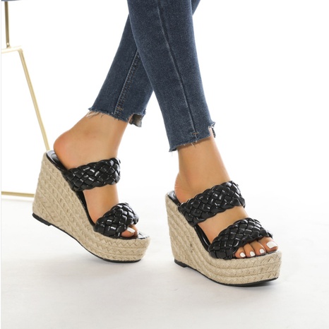 fashion contrast color hemp rope woven sponge thick bottom wedge sandals's discount tags