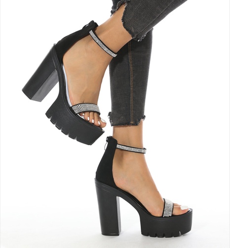 fashion new inlaid rhinestone waterproof platform thick high-heeled sandals's discount tags