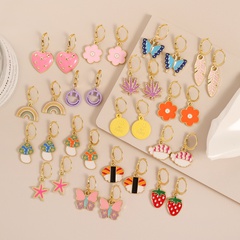 Fashion new creative butterfly flower sushi smiley alloy earrings