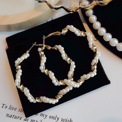 Korean pearl winding hoop earrings fashion women's alloy earrings