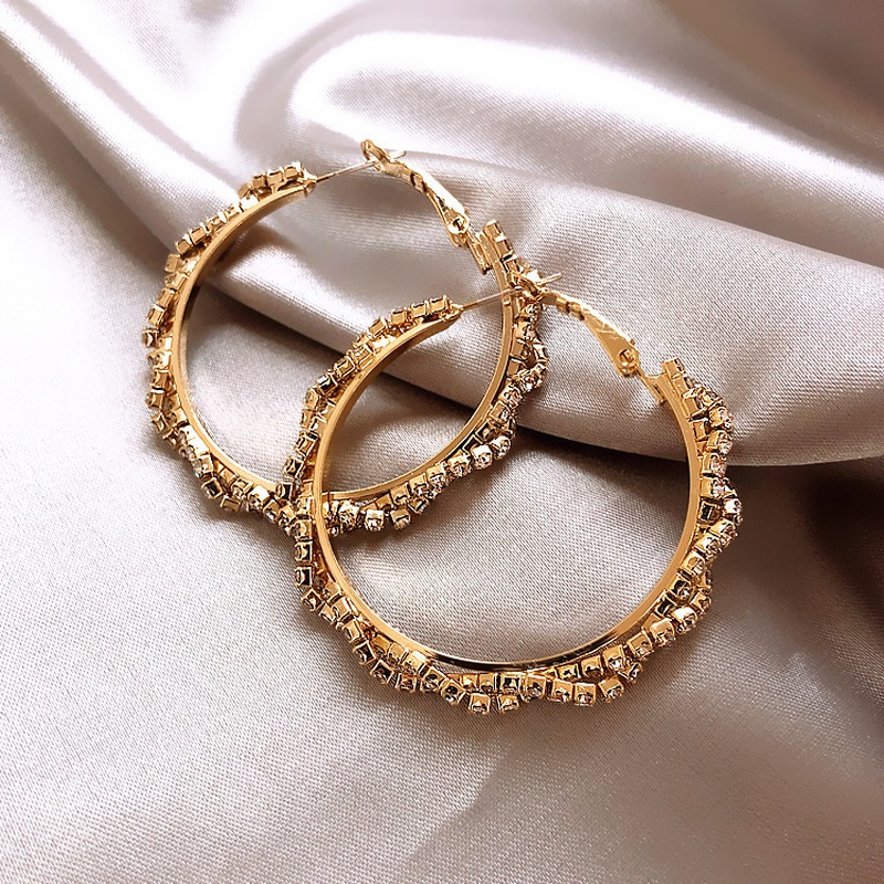 fashion simple geometric big circle twist diamond alloy earrings women