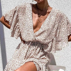 Vestido de falda de playa con volantes de gasa suelta con cuello en V profundo sexy de verano