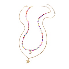 New fashion jewelry star moon pendant colorful soft ceramic multi-layer layered necklace 2