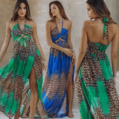 2022 summer new sexy leopard print backless bohemian dress