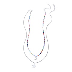 Mode populaire bijoux étoile lune riz perle chaîne multicouche collier en couches 2
