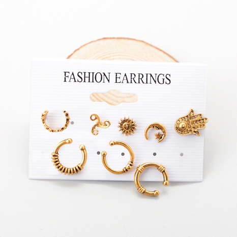 retro sun and moon alloy stud earrings eight sets wholesale's discount tags