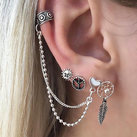 vintage new earrings set sun leaf heart chain 4-piece set NHMO673537's discount tags