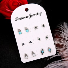 new set simple diamond flower devil's eye earrings female 6-piece alloy