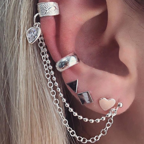 fashion geometric tassel triangle heart earrings five-piece set wholesale NHMO673543's discount tags
