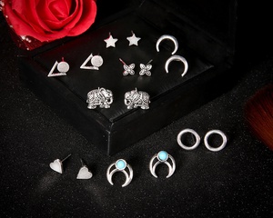 new heart shaped pentagonal bohemian geometric turquoise alloy 8 pairs earrings set
