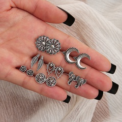simple elephant leaves retro carved hollow set combination 7 pairs earrings alloy jewelry