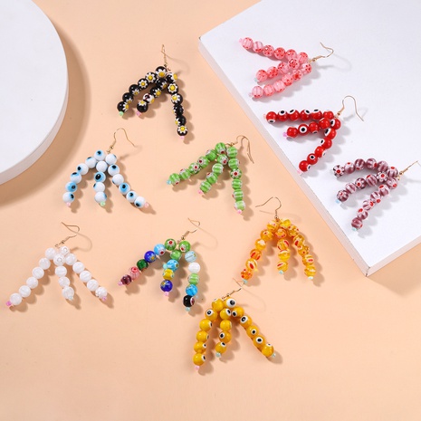 Fashion colorful textured glass flower beads necklace eye element metal earrings NHJQ673562's discount tags