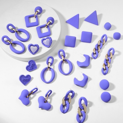 blue purple romantic heart shaped spring and summer geometric resin earrings NHJQ673567's discount tags