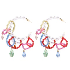 new color crystal forest hand-woven pearl water drop pendant earrings resin
