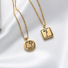 fashion 18K gold-plated stainless steel square round face pendant necklace