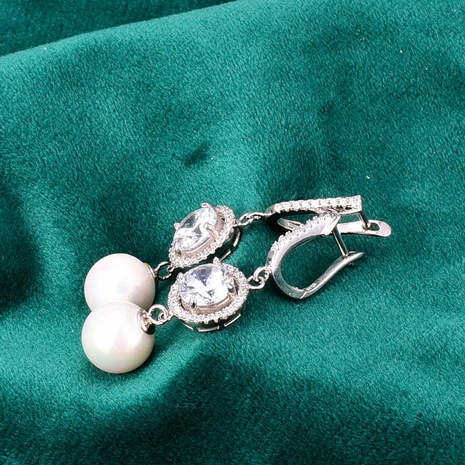 retro titanium steel long full rhinestone inlaid pearl drop earrings wholesale NHAB673590's discount tags