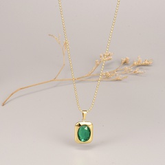 fashion 18K gold simple emerald pendant titanium steel necklace wholesale