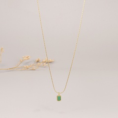 vintage geometric green rectangular chain titanium steel necklace wholesale