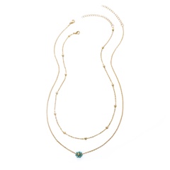 2022 new fashion jewelry rice beads blue chrysanthemum pendant clip bead chain multi-layer layered necklace 2