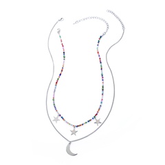 Beliebte Modeschmuck Stern Mond Element Anhänger Reis Perlenkette Mehrschichtige Halskette 2