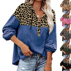 Fashion spring and autumn new leopard print stitching loose casual long-sleeved top