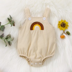 Spring and summer triangle corduroy rainbow embroidery strap baby romper