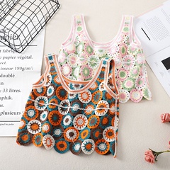 Women's summer thin ethnic style colorful retro circle hollow lace camisole