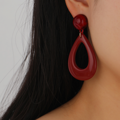 simple hollow water drop geometric red pendant earrings