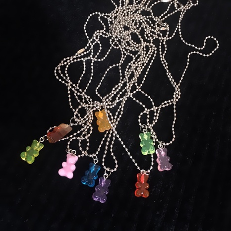 fashion transparent jelly color bear pendent alloy necklace's discount tags