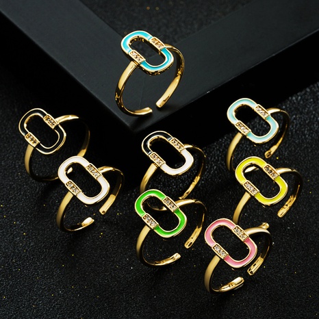 fashion new copper gold-plated micro-encrusted zircon oil drop hollow ring's discount tags