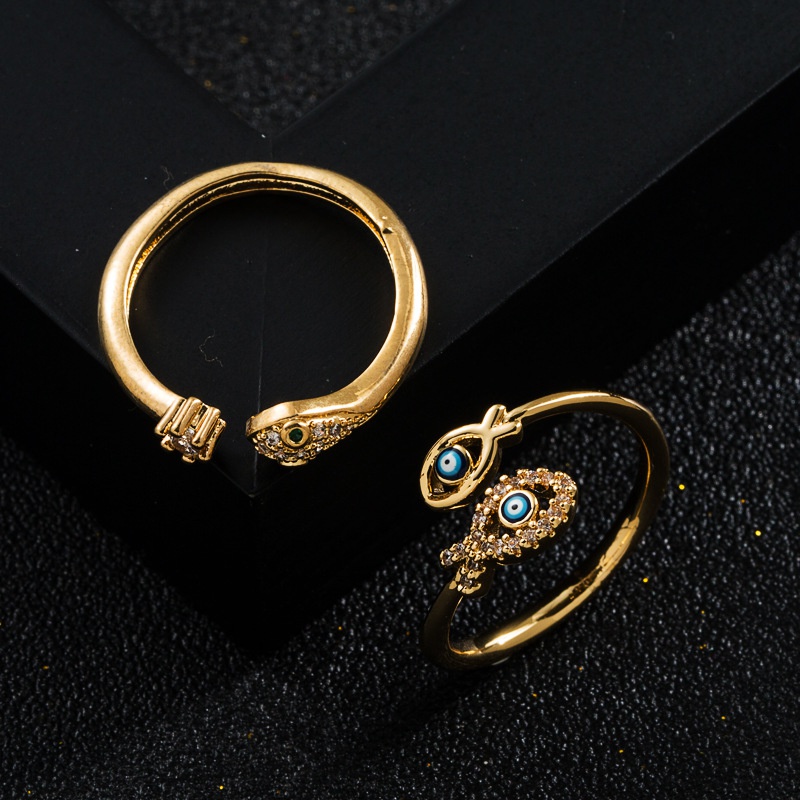 fashion copper goldplated microset zircon drip oil snake eyes ring