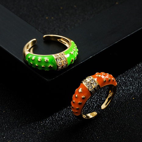 fashion copper gold-plated micro-inlaid zircon drip oil multi-color open ring's discount tags