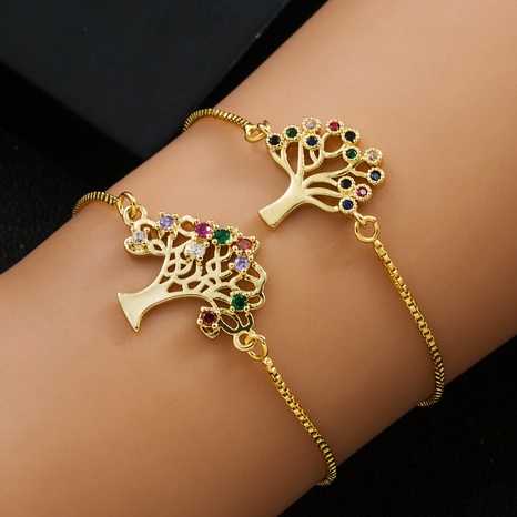 fashion copper-plated real gold micro-set zircon big tree-shaped bracelet's discount tags