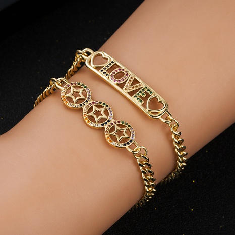 fashion new copper gold-plated micro-set color zircon LOVE star bracelet's discount tags