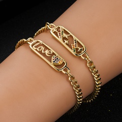 fashion letters love heart lightning copper plated 18K gold micro-encrusted zircon bracelet