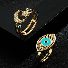 fashion new copper gold-plated micro-inlaid zircon drip oil devil's eye ring
