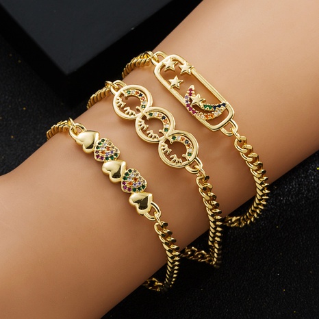 fashion copper-plated real gold zircon star and moon heart smiley face bracelet's discount tags
