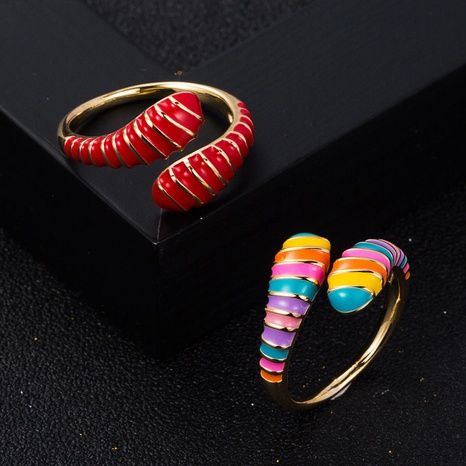 fashion creative copper gold-plated color drip oil snake open ring's discount tags