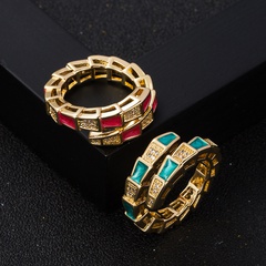 fashion copper gold-plated micro-set zircon drip oil bamboo snake open ring
